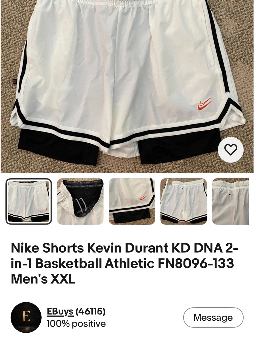 Nike Kevin Durant KD DNA 2-in-1 Men's Athletic Shorts — White/Black